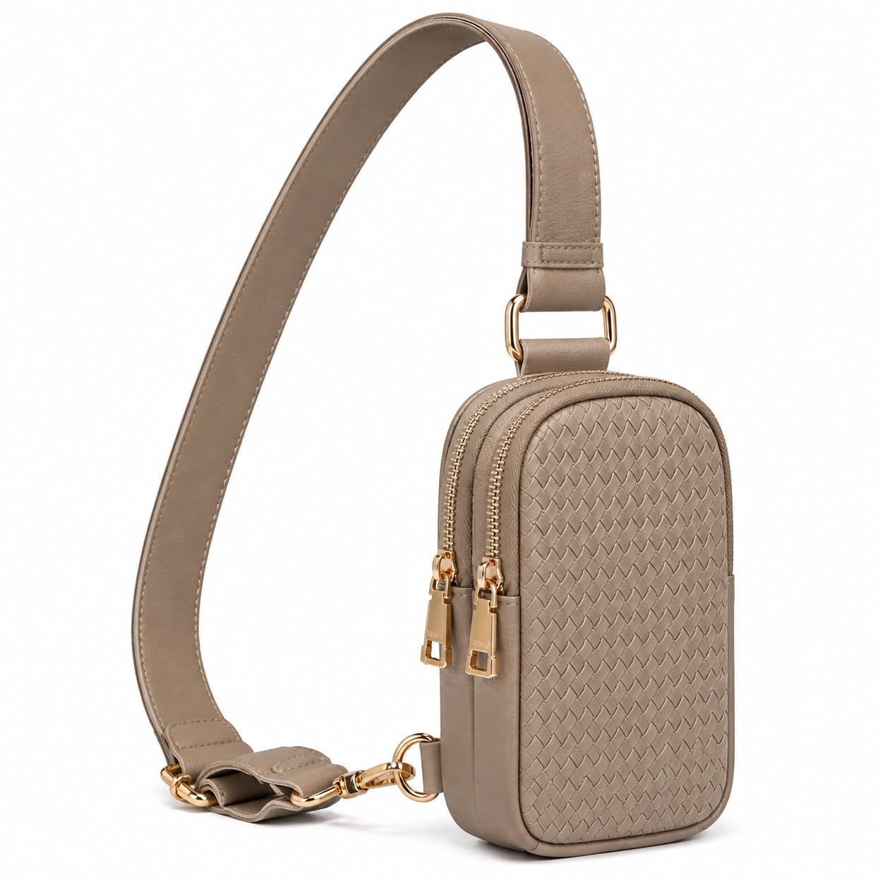 Bolso bandolera 12 x 5 x 19 cm de piel sintética topo con doble cremallera para móvil