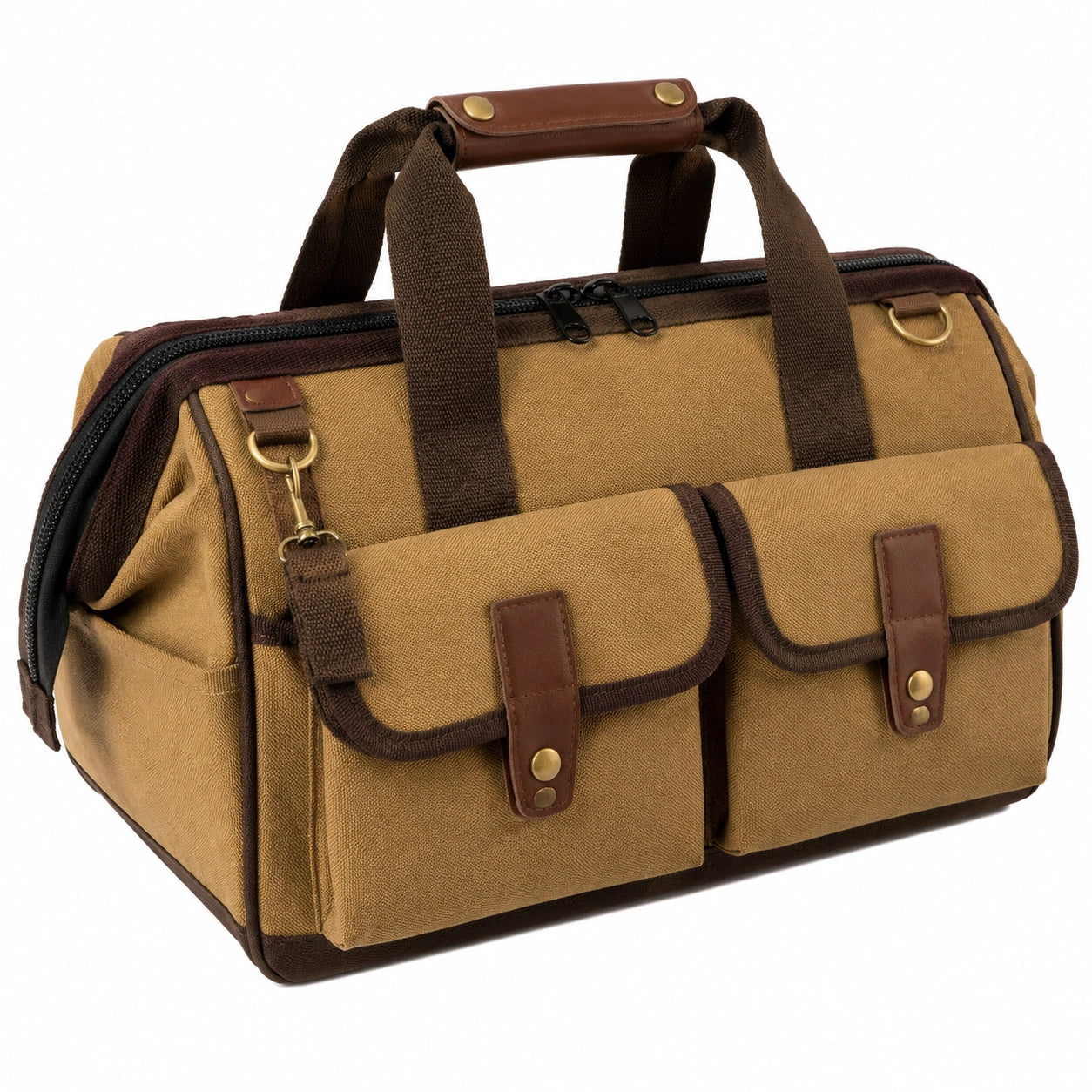Bolsa de viaje 45 cm de lona beige y marrón con bolsillos exteriores