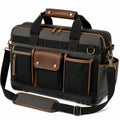 Bolsa de herramientas 40 x 20 x 28 cm de tejido sintético negro y marrón con bandolera ajustable