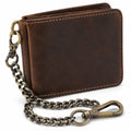 Cartera con cadena 12 x 9 x 2 cm de cuero marrón estilo plegable