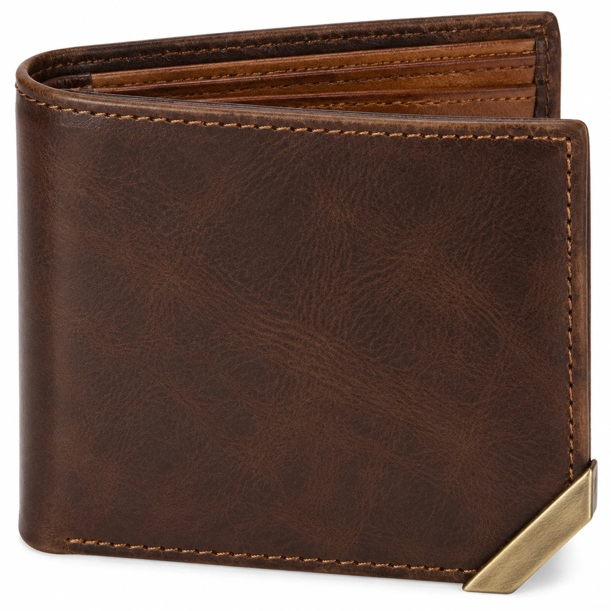 Cartera plegable de cuero marrón 12 x 10 x 2 cm - tarjetero compacto