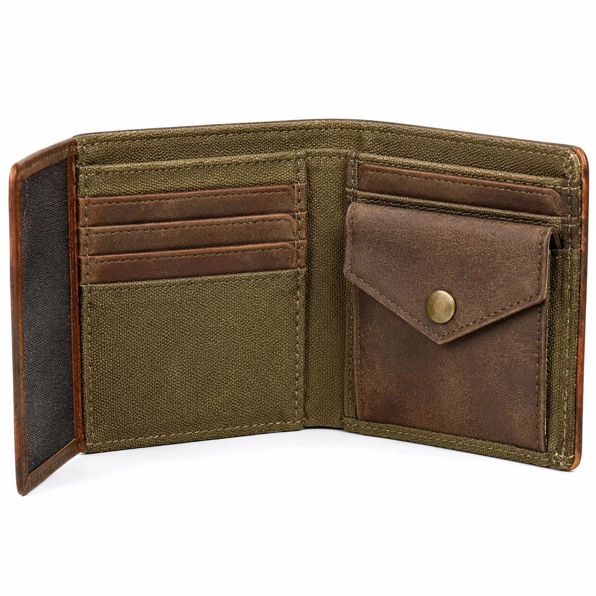 Cartera billetera 12 x 9 x 2 cm de lona y material sintético verde marrón con monedero