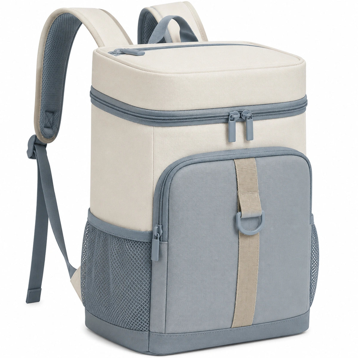 Mochila organizadora 28 x 20 x 38 cm de poliéster beige y gris con compartimentos y cremalleras