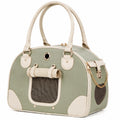 Bolso transportín para mascotas 45 x 28 x 30 cm de poliuretano verde y beige con ventilación