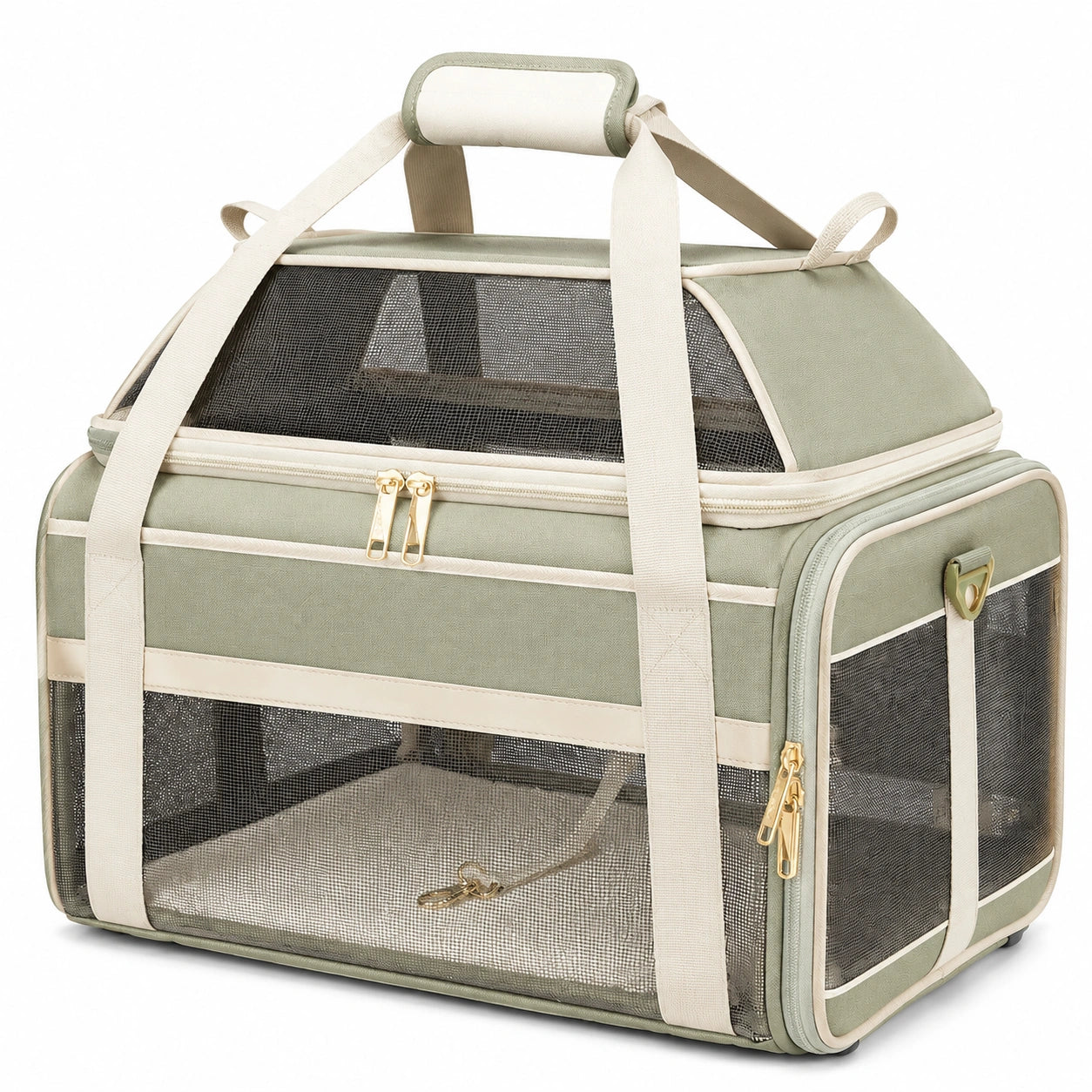 Transportín plegable para mascotas 45 x 30 x 30 cm de poliéster verde con malla y asas